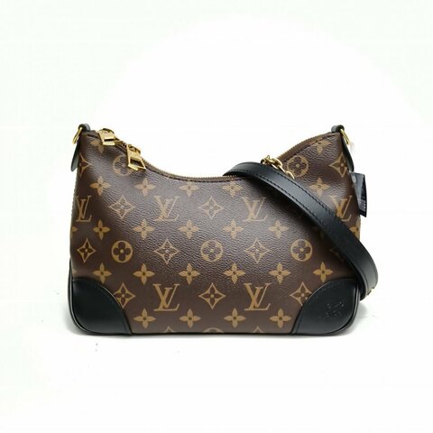 LOUIS VUITTON BOULOGNE牛角包黑色PVC晶片老花肩背包