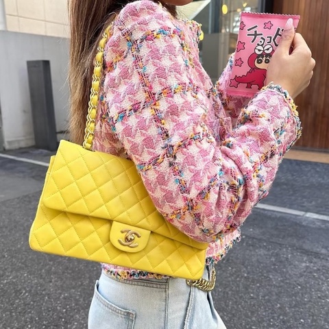 全新全配💛#香奈兒 #小牛漆皮 #鵝黃色 #cf