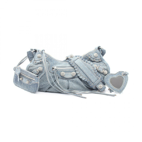 BALENCIAGA LE CAGOLE 水鑽單肩斜背包 6713072109U4715 牛仔布