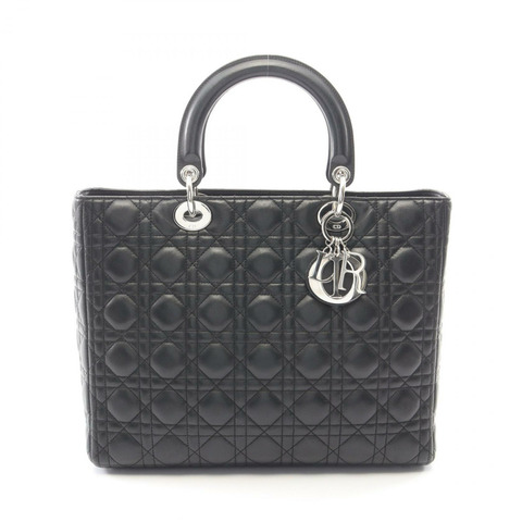 Christian Dior Lady Dior 大型 Cannage 手提包，黑色皮革，二手女士 CD