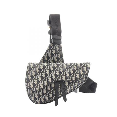 Christion Dior SADDLE Oblique Jacquard 腰包帆布皮革海軍藍二手