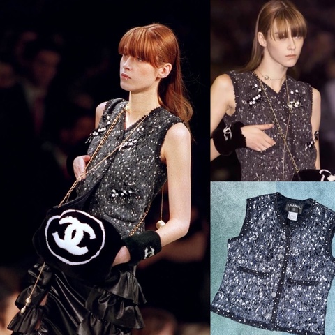 Chanel香奈兒✨2001年秋冬系列✨雪花波點斜紋軟呢針織馬甲背心