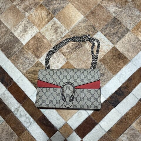 GUCCI PVC拼接麂皮酒神包 紅