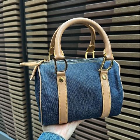 迪奧 絕版 中古 Christian Dior Vintage 迷你波士頓包Mini Boston Bag 牛仔 丹寧 denim 包 bowling bag 保齡球包