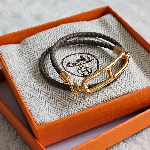 Hermes 豬鼻雙圈手鍊 大象灰金