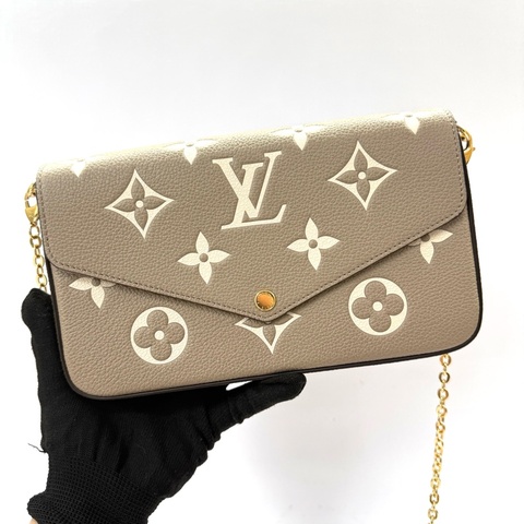 LOUIS VUITTON 路易威登 奶茶色EMPREINTE POCHETTE FELICIE 鏈條斜背包 RFID M82610