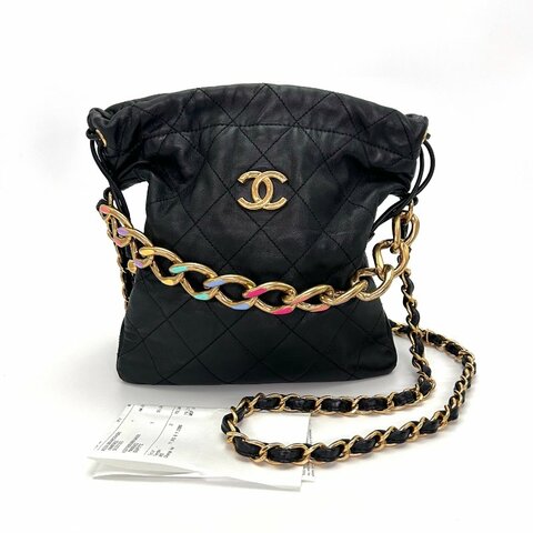 CHANEL 23S黑金 彩虹鏈條福袋肩背斜背包 22*23*10 98新配件購證塵袋
