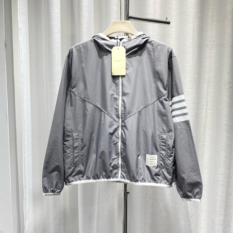 Thom Browne 湯姆布朗 夾克外套 條紋網眼 滌綸 灰色
