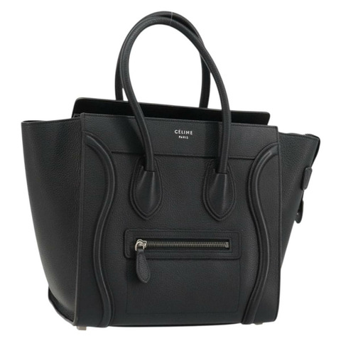 CELINE Luggage Micro Shopper 手提包，黑色/銀色皮革，正品，貨號 181819SAM