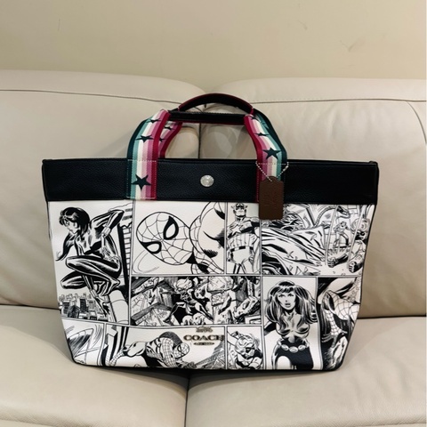 Coach 漫威聯名皮革托特包/tote bag/白色款/99新美品