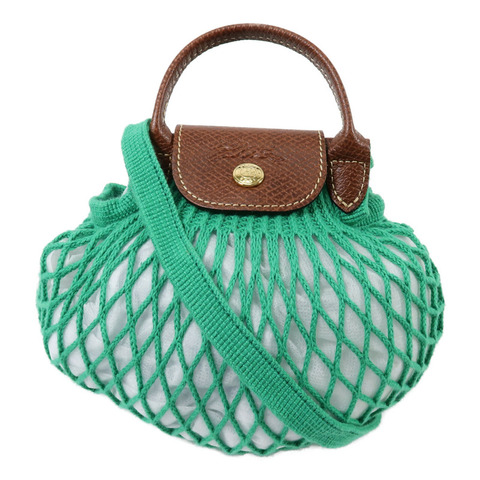 Longchamp 棉質/皮革Le Pliagr Mesh Bag XS手挽肩背兩用袋