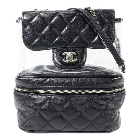CHANEL PVC/牛皮皮革Matelasse Backpack鏈帶肩背袋