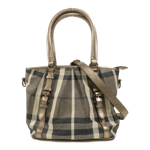 BURBERRY 帆布Beat Check Lowry Tote手挽肩背兩用袋