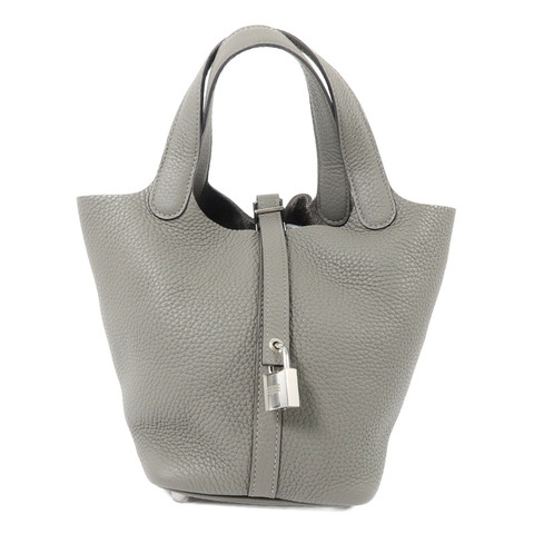 HERMES Clemence皮革Picotin PM手挽袋Gris Meyer