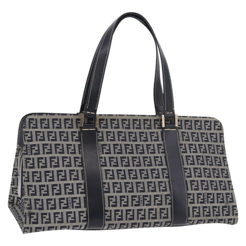 FENDI Zucchino帆布手提包 海軍藍 銀色 正品 185085V