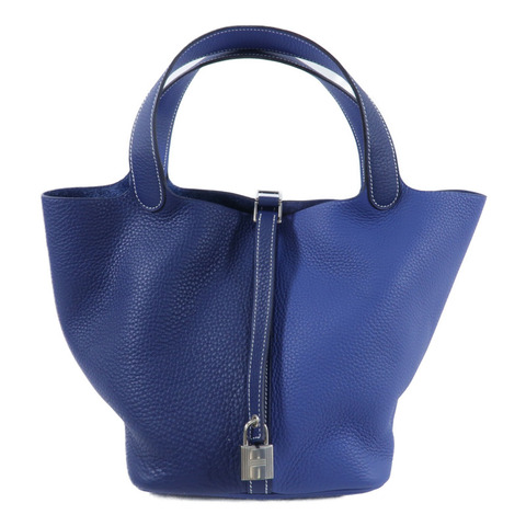 HERMES Clemence皮革Picotin MM手挽袋Bleu Nuit/Bleu France