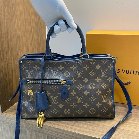 Louis Vuitton/路易威登老花拼藍色機車包手提包