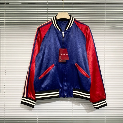 GUCCI 古驰 双面穿 夹克 外套 50码 丝绸 拼色 棒球领