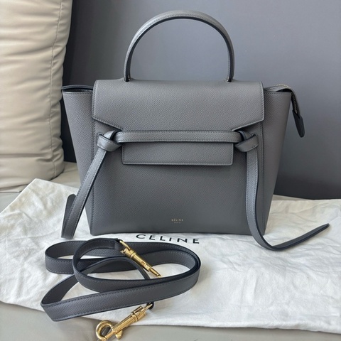 CELINE/賽琳 Belt系列 鯰魚包手提包單肩包斜挎包 灰色金扣