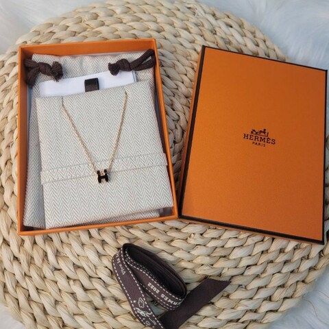 全新💯愛馬仕HERMES Mini pop H項鍊 - 黑玫瑰金