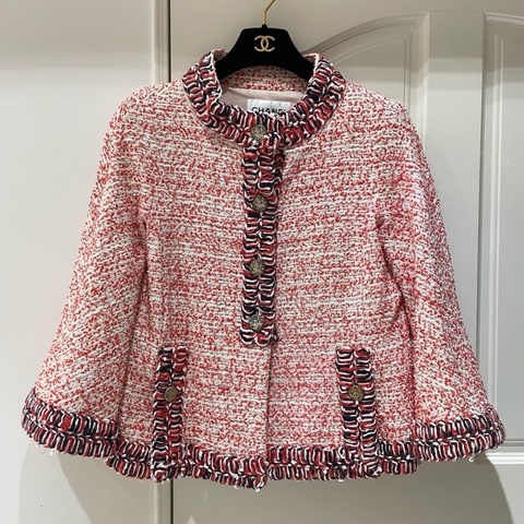 CHANEL Vintage 經典 粗花呢外套|粉白紅配色