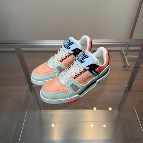LV路易威登 TRAINER 新款馬卡龍 黑綠粉 41.5碼
