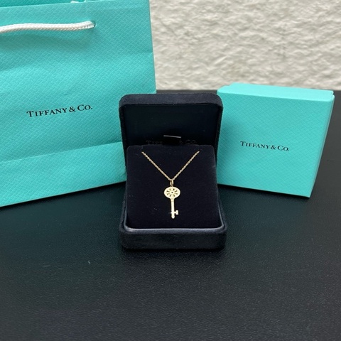 99新Tiffany蒂芙尼太陽花小號滿鑽 18K玫瑰金鑰匙項鍊