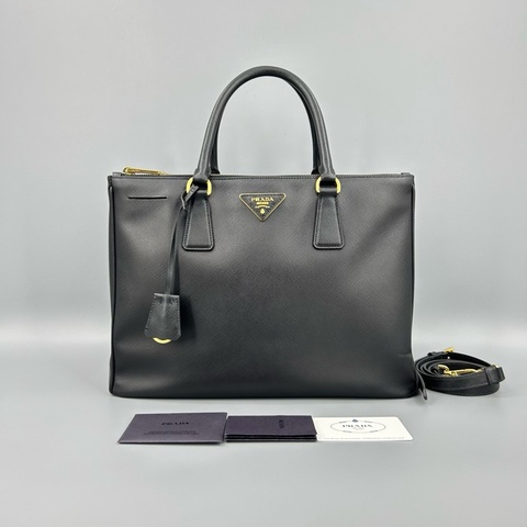 Prada 普拉達 黑色十字紋牛皮殺手手提斜挎包 34*24