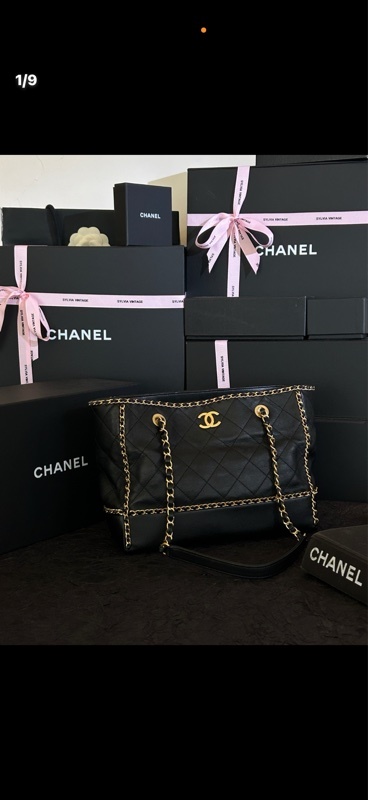 香奈兒/Chanel 黑金牛皮滾邊鏈條托特包