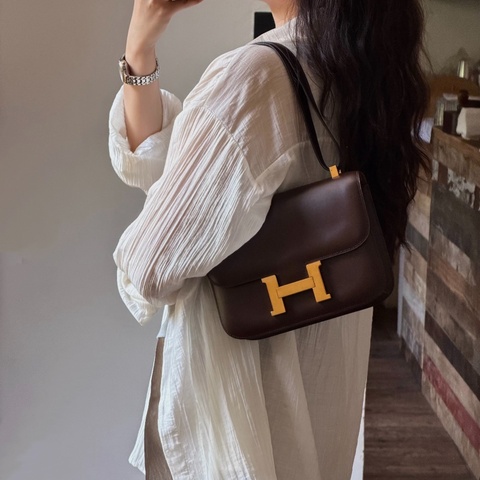 【復古老錢氣質🟤狀況極佳✨】愛馬仕 Hermes Constance 康康23中古款 巧克力金扣box 圈H刻