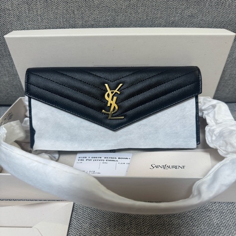 YSL聖羅蘭黑色金扣魚子醬鏈條WOC信封包
