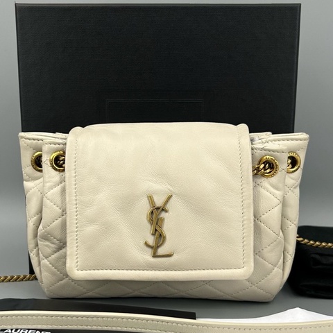 YSL 聖羅蘭  Nolita白金羊皮菱格紋迷你鏈條斜挎包 17*12