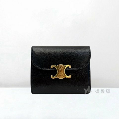 Y2055-CELINE TRIOMPHE黑牛皮凱旋門三折短夾