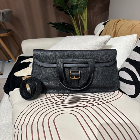 Hermes Halzan 31 Stamp C 黑色牛皮金扣