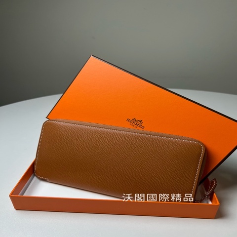 愛馬仕 Hermes Silk'In B刻 金棕絲巾長夾