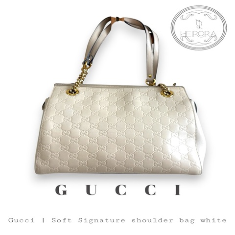 Gucci Soft Signature GG Leather Shoulder Bag – White 古馳老花白色真皮袋