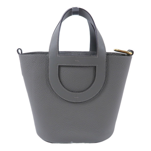 HERMES Clemence皮革In The Loop 18手挽袋Gris Meyer