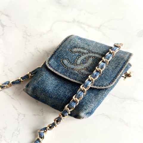 Chanel 牛仔布藍色斜背包 中古包 單肩包 側背包 二手包 古董包