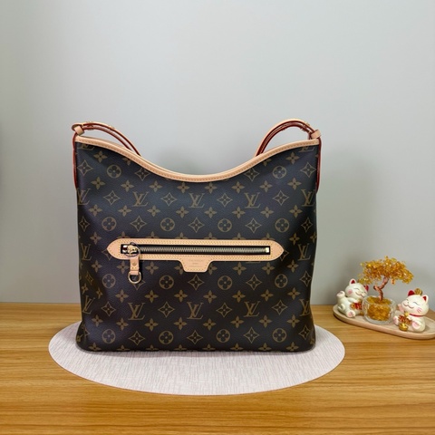 LV路易威登LOUIS VUITTON Line-Up 經典棕色老花單肩包腋下包 金扣