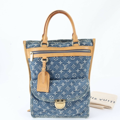 路易威登 Monogram Denim 平底購物袋，藍色，M95018，皮革手提包/手提包，男士，狀況極佳。