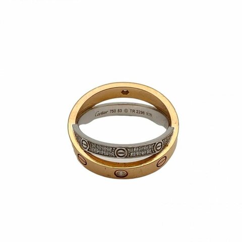 CARTIER 18K白金18K玫瑰金鑽石LOVE雙環鑲鑽戒指