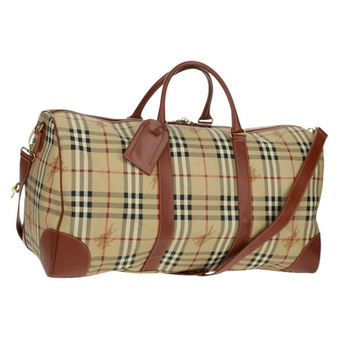 BURBERRY Nova 格紋波士頓包 PVC 皮革 兩用 米色 金色 正品 168710V