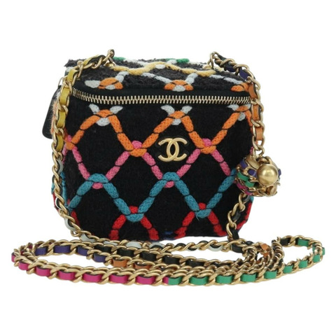 香奈兒 (CHANEL) Matelasse Chain Vanity Bag Tweed Multicolor Gold CC Auth BSZ708SM