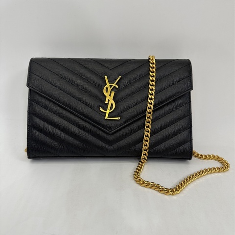 YSL  黑魚子醬牛皮金釦 WOC