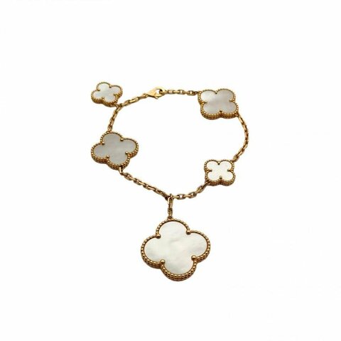 VAN CLEEF&ARPELS 18K黃金白貝母不規則五花手鏈
