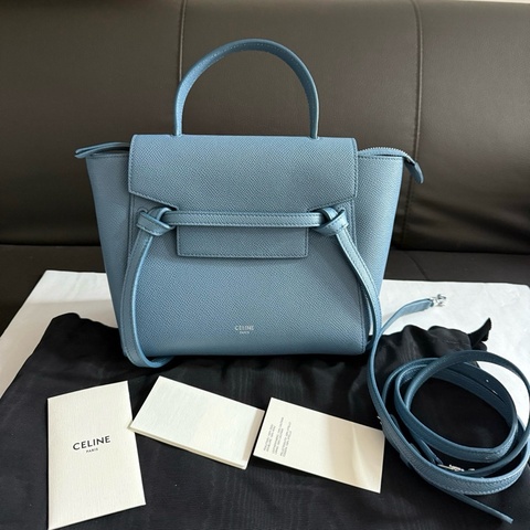 赛琳Celine nano belt 鯰魚包手提包斜挎包 藍色 銀扣