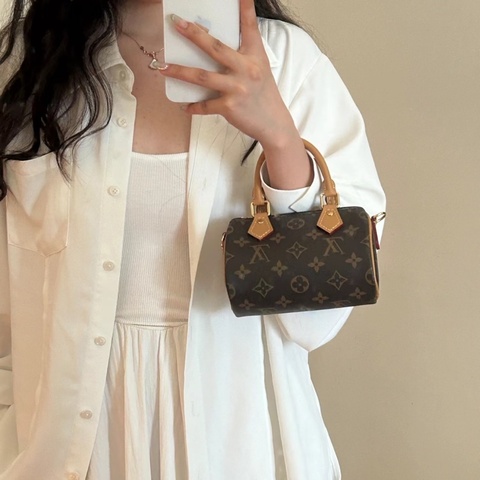 LV 路易威登 原花 Monogram Nano Speedy 手提包 波士頓包 斜背包 老花迷你包 M81085