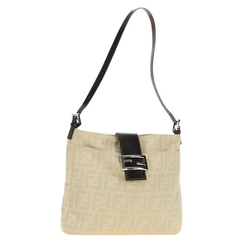 FENDI Zucca帆布Mamma Baguette單肩包 象牙銀色 正品 185596V