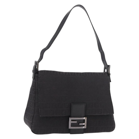 FENDI Zucchino帆布Mamma Baguette單肩包 黑色 正品 185724SAV