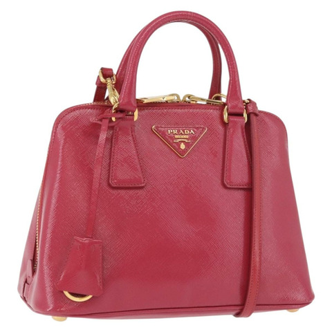 PRADA 手提包 Saffiano 皮革 2way 粉金色配色 Auth 186860V